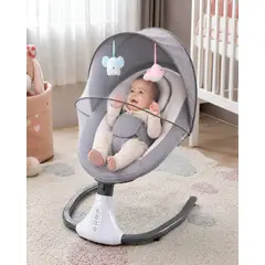 MYLHOGAR - Silla Nido Mecedora Eléctrica Giro 360 Grados Control Táctil Y Malla Mosquitera