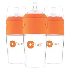 POPYUM - Pack 3 Mamaderas Anticólicos 9 oz / 260 ml Naranjo| con dispensador de formula