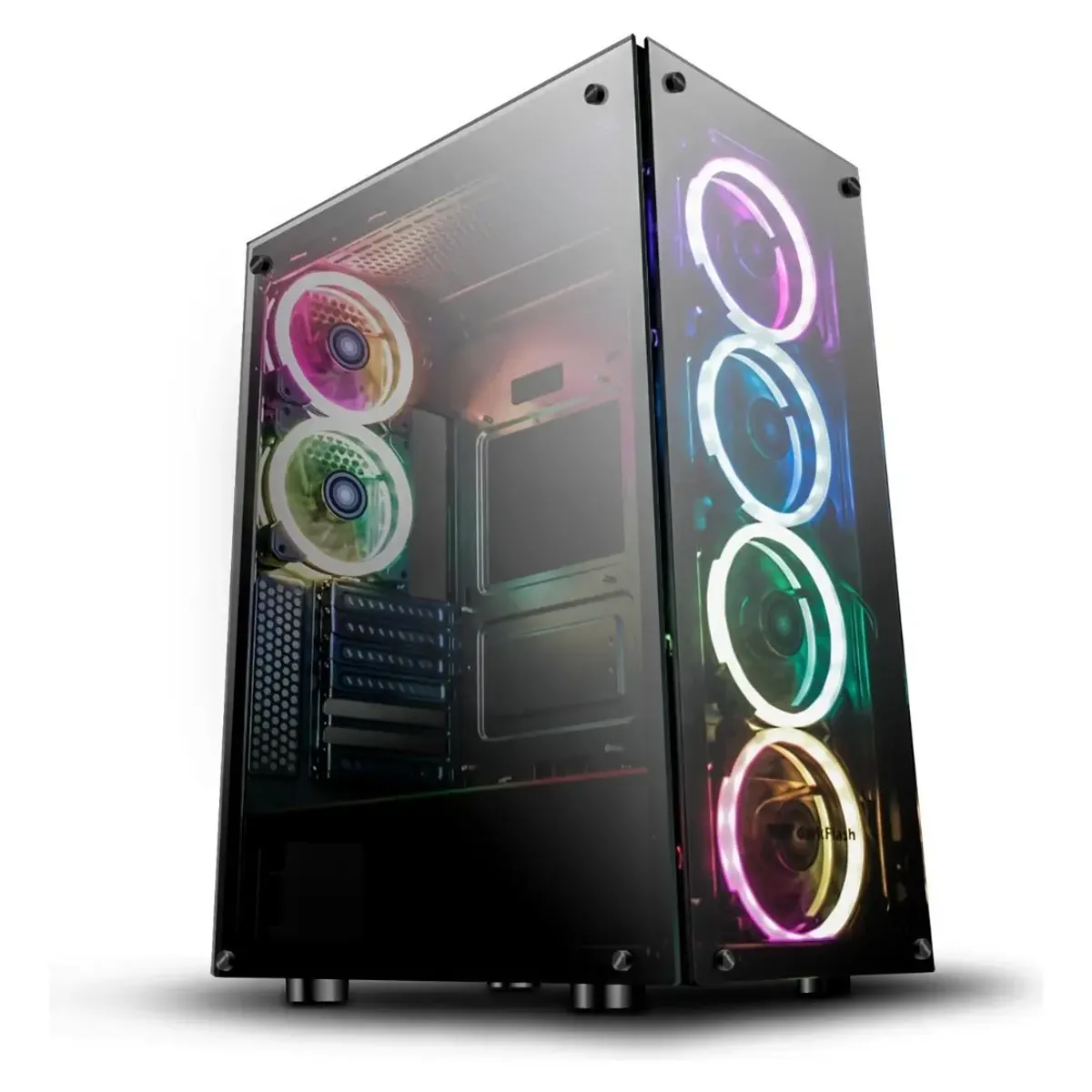 PHANTOM - Gabinete Gamer Darkflash Phantom 6 Ventiladores Rgb Incluido Color Negro