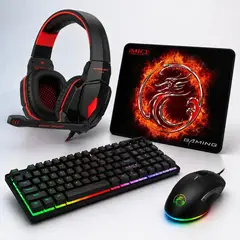 IMICE - Kit Gamer 4 En 1 Gk-470 Teclado Mouse Audífonos Y Pad Negro-Rojo