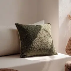 SANTU HOME & DECO - Cojín Bouclé Verde Oliva Decorativo Cama Sofá Living
