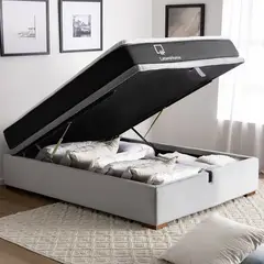 LATAM HOME - Cama Funcional Baul Full 1.35 Mt Colchon Comprimido New Top + 2 Almohadas Tela Gris
