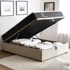 LATAM HOME - Cama Funcional Baul Full 1.35 Mt Colchon Comprimido New Top + 2 Almohadas Tela Beige