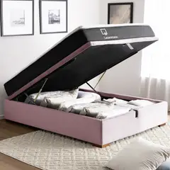 LATAM HOME - Cama Funcional Baul Full 1.35 Mt Colchon Comprimido New Top + 2 Almohadas Tela Palo Rosa