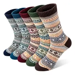 EINICIO - Pack 5 Pares Calcetin Invierno Vintage Gruesos Para Hombre