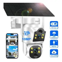 2NLF - 2nlf®10MP Solar Cámara De Seguridad Wifi Exterior Doble Lente IP 360 2 Lantalla FULL HD