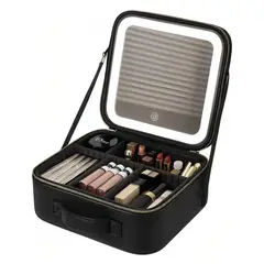 GENACOL - Estuche Osganizador de Maquillaje Viajero Con Espejo Led Recargable negro