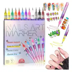 GENERICO - Set 12 Marcadores Lápices Para Uña Nail Art Punta Fina 0.5mm