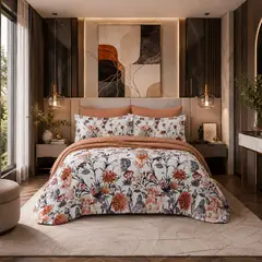 GENERICO - Cubrecama Quilt De Verano De 2 Plazas Diseño Botánico De Flores Y Hojas
