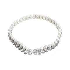 VANE COLLECTION - Collar mujer gargantilla chocker estilo Di de perlas con baño de rodio y circones