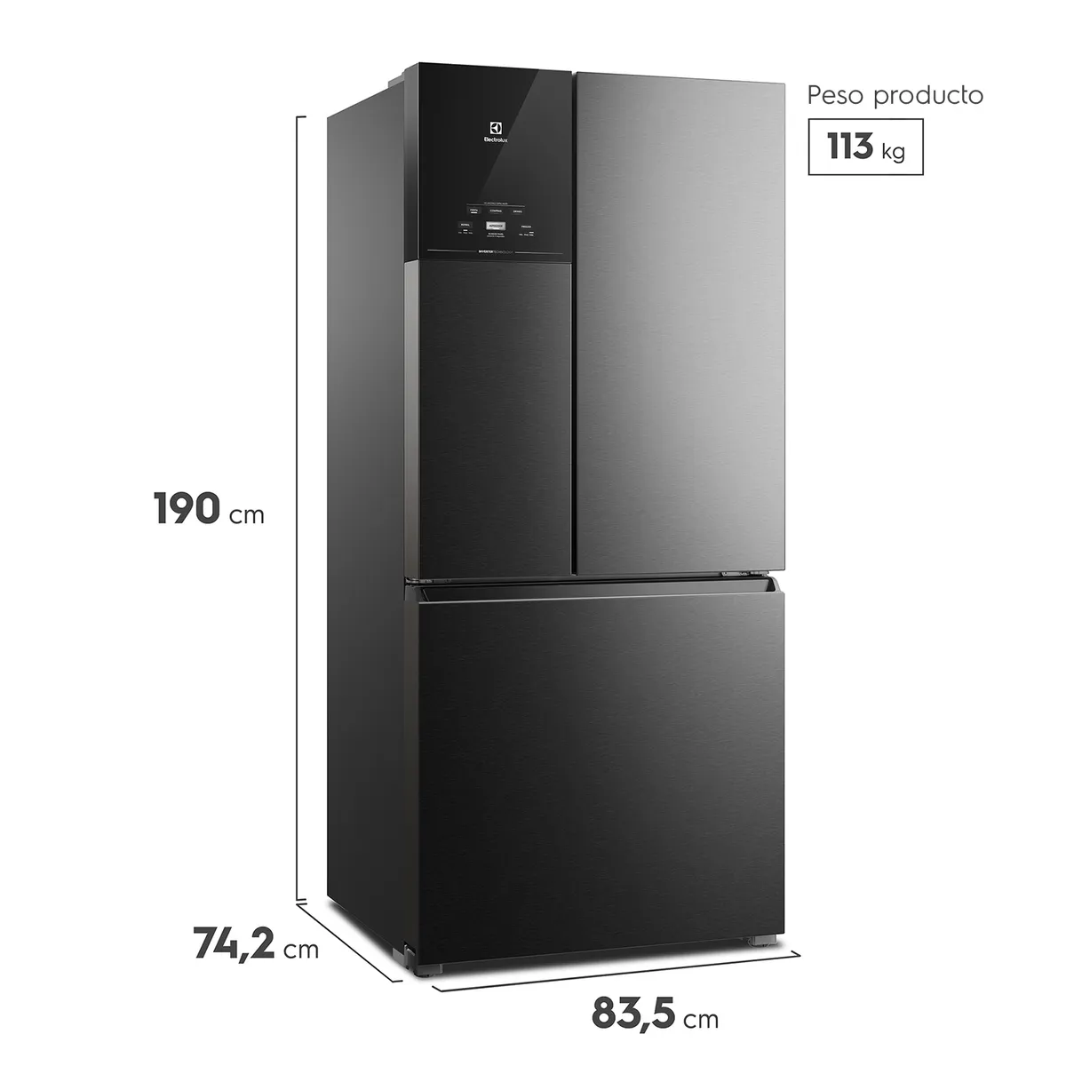 ELECTROLUX - Refrigerador Electrolux 590L No Frost 3 Puertas Inverter IM8B Negro
