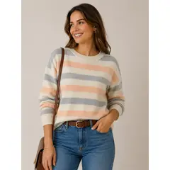 ACCESORIA - Sweater Mujer Tejido Rayado Cuello Redondo Manga Larga