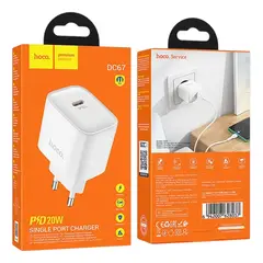 HOCO - Cargador de Pared Carga Rápida DC67 PD 20W Puerto USB-C Blanco