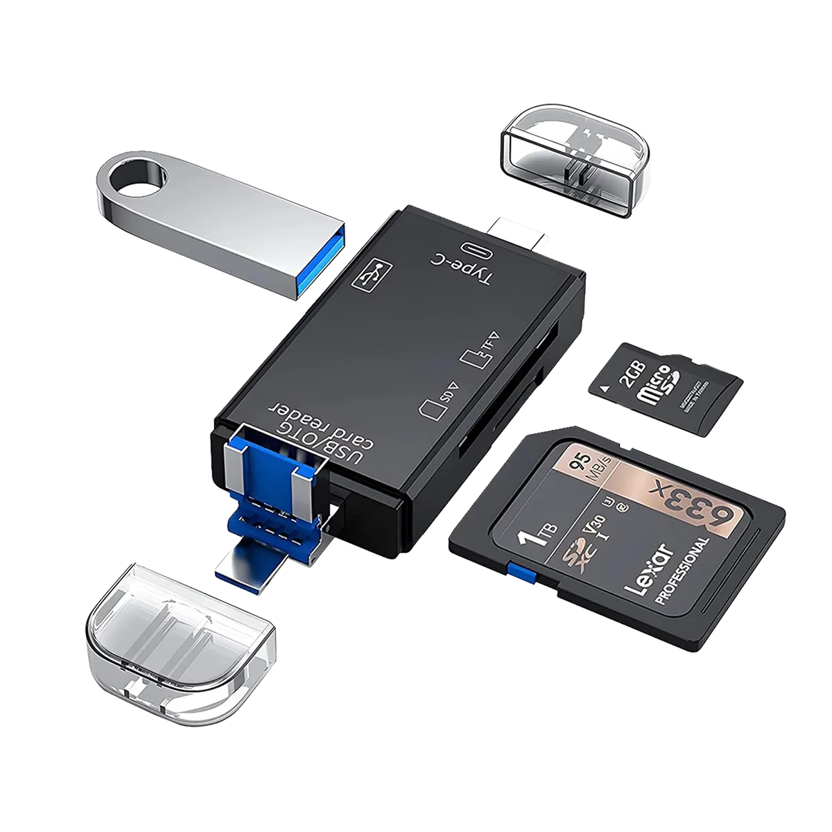 ALTERNATIVE - Lector de Tarjetas Memoria SD MicroSD y Hub USB OTG 6 en 1 Budix BU-OTG6EN1 USB-C USB Micro USB
