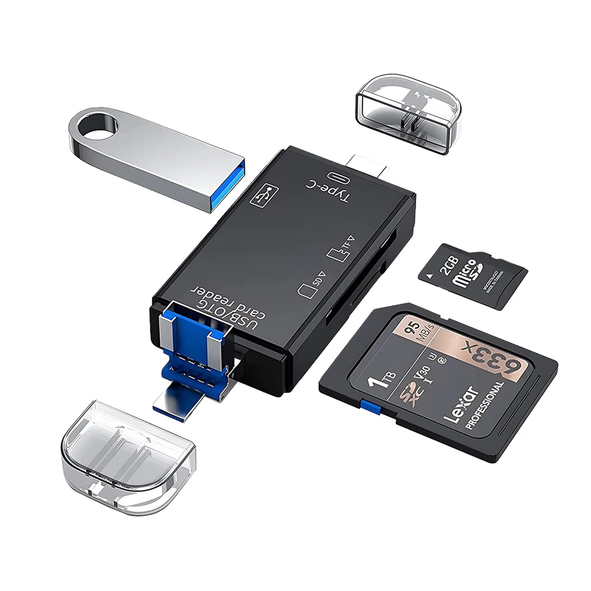 ALTERNATIVE - Lector de Tarjetas Memoria SD MicroSD y Hub USB OTG 6 en 1 Budix BU-OTG6EN1 USB-C USB Micro USB