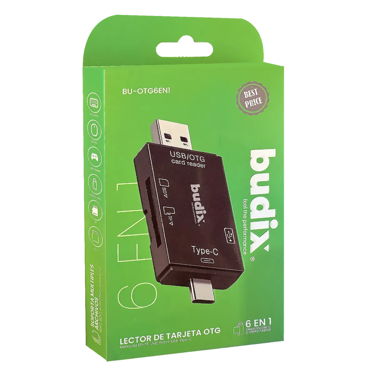 ALTERNATIVE - Lector de Tarjetas Memoria SD MicroSD y Hub USB OTG 6 en 1 Budix BU-OTG6EN1 USB-C USB Micro USB