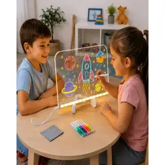 MYLHOGAR - Pizarra LED Acrílica Transparente 23x23 cm Luminosa Con Plumones Color