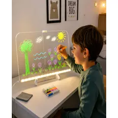 MYLHOGAR - Tablero LED Acrílico Transparente 23x23 cm Pizarra Luminosa Infantil