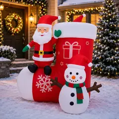 GENERICO - Inflable Navideño Muñeco De Nieve Y Bota Santa 180cm Jardín