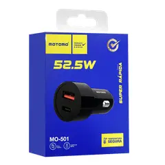 MOTOMO - Cargador para Auto Carga Súper Rápida MO-501 52.5W Cuerpo de Metal Dual Puerto USB-C + USB-A