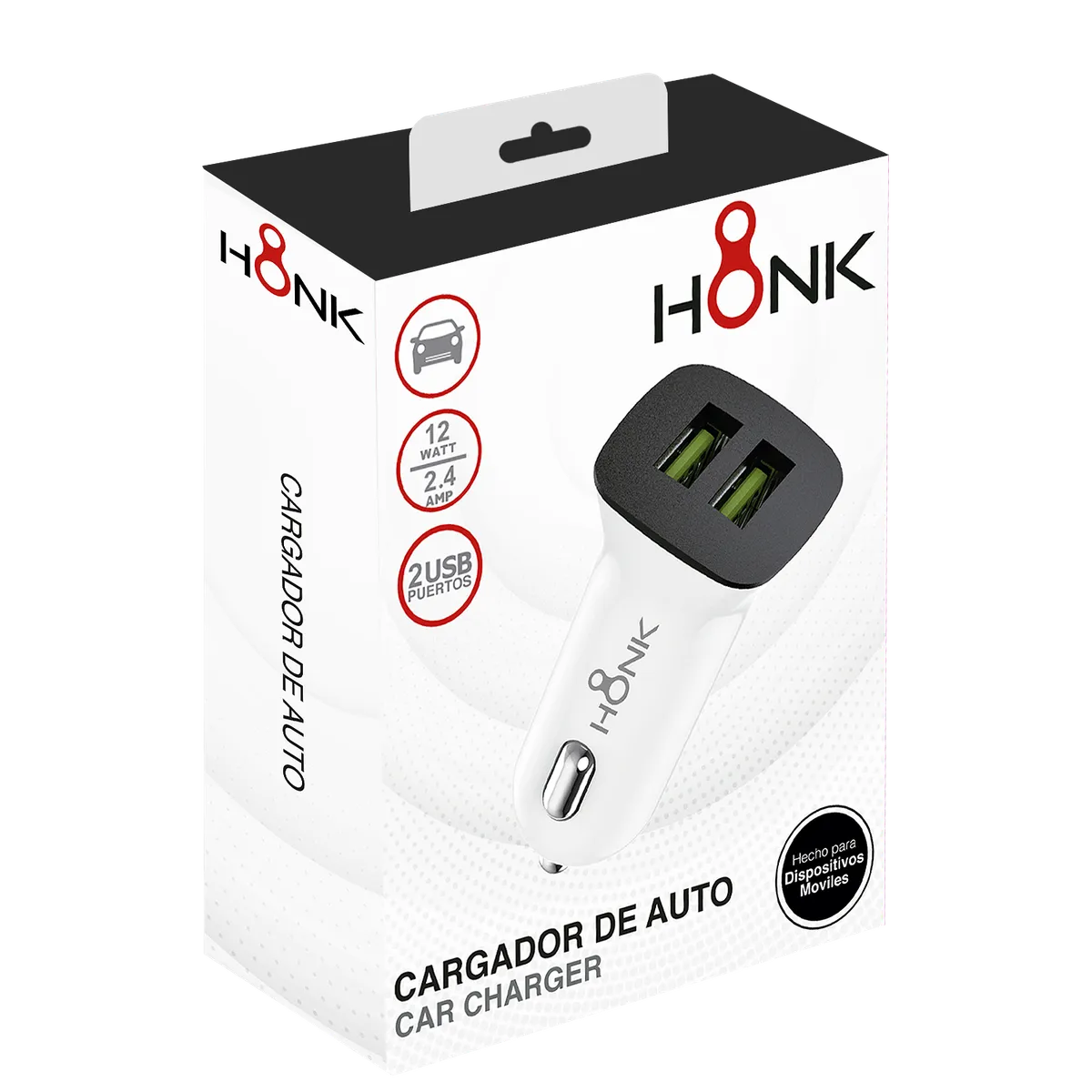 HONK - Cargador de Auto Honk 12W 2.4A Dual USB Blanco