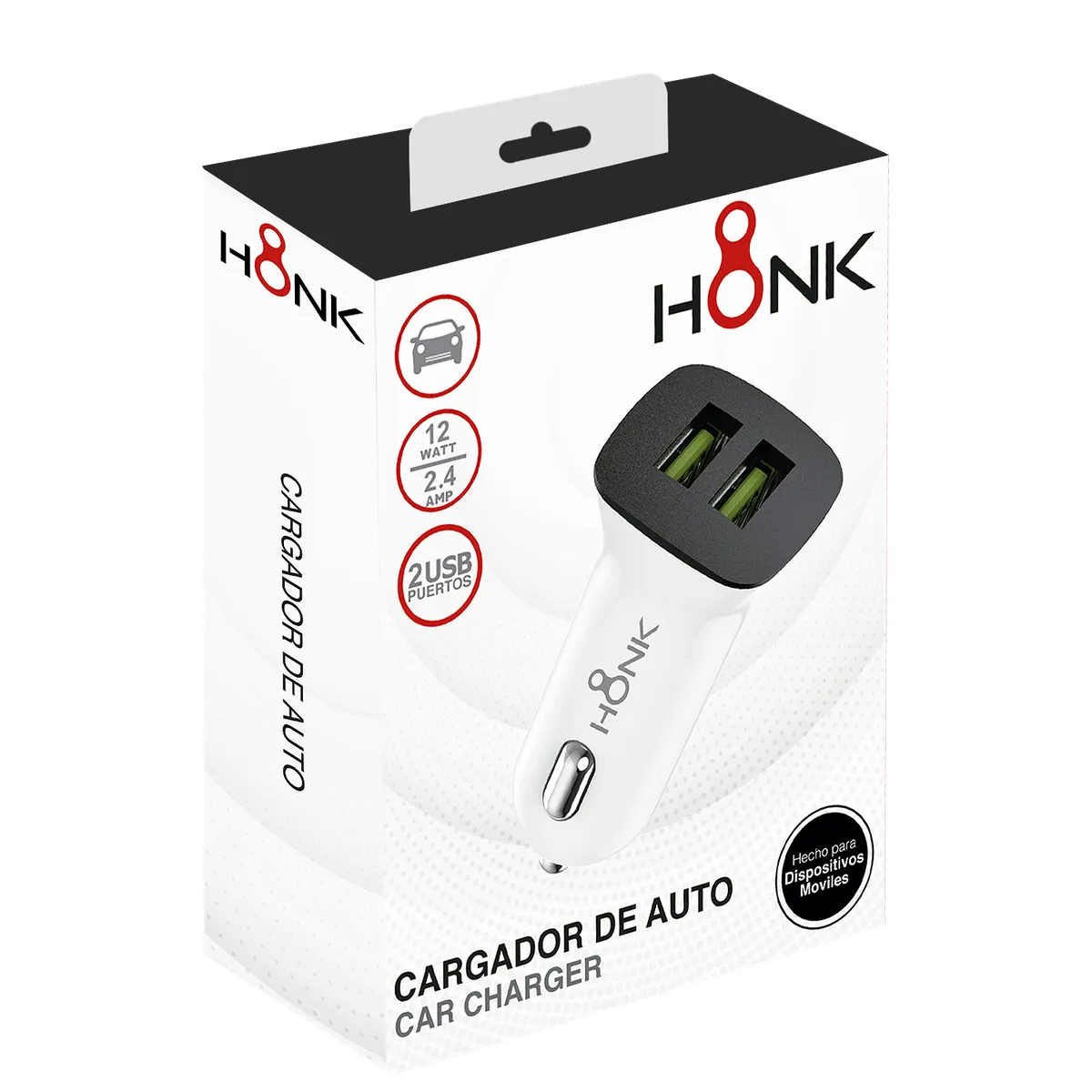 HONK - Cargador de Auto Honk 12W 2.4A Dual USB Blanco