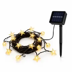 DOPA - Guirnalda Solar 4 Metros 20 Led Estrellas Y Esferas Luz Cálida Para Jardín, Terraza, Balcón y Navida