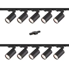 WANT - Lámpara 10 Focos Cilindros Negros Luz Cálida con 2 Riel de 1mt