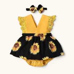 CHINA - Conjunto De Body Vestido Manga Corta + Diadema Para Niñas Primavera Verano