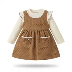 CHINA - Vestido Manga Larga De Cotele Con Estampado Para Niñas Primavera Verano