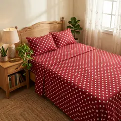 TEXTIL RANCO - Juego de Sábanas 2 Plazas 180 Hilos Estampada Lunares Rojo