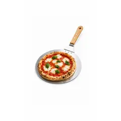 GENERICO - Pala Pizza Espátula Redonda Acero Mango Madera 25,5cm