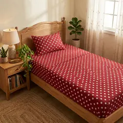 TEXTIL RANCO - Juego de Sábanas 1.5 Plazas 180 Hilos Estampada Lunares Rojo