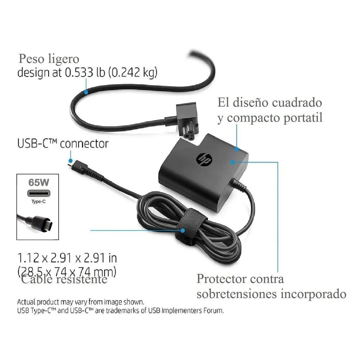 HP - Cargador Original HP USB Type C 65W 20V 3.25A (Tipo C)