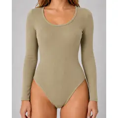 LOOK SHOP - Body Modelador Mujer Manga Larga Acanalado Cuello Redondo