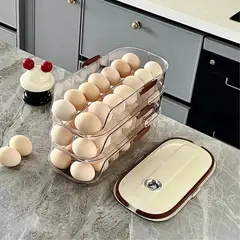 GENERICO - Organizador Porta Huevos de 3 Niveles Apilable con Tapa