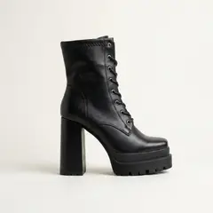 MD - Botín Mujer Taco Alto Plataforma con Cordones Negro Bota