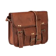 FRANZ MOSSI - Bolso Bandolera de Cuero Natural. Café vintage. Estilo maletín.