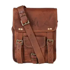 FRANZ MOSSI - Bolso Bandolera de Cuero Natural. Café, estilo vintage.