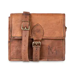 FRANZ MOSSI - Bolso Bandolera de Cuero Natural. Café vintage. Peregrin,