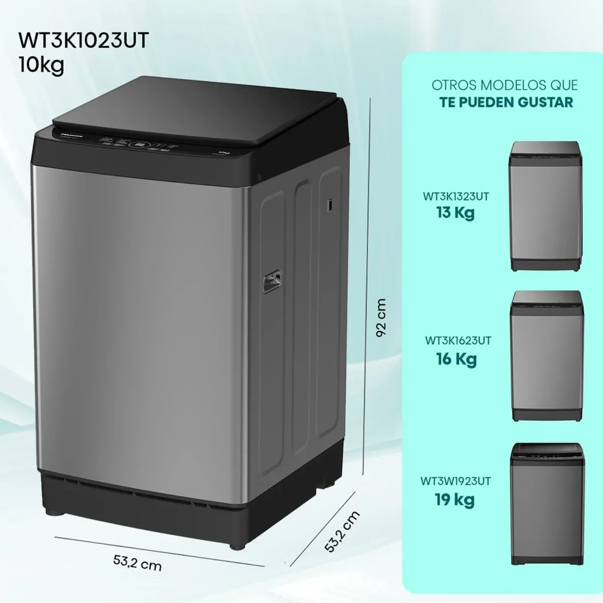 HISENSE - Lavadora Hisense WT3K1023UT 10 kg Gris Carga Superior