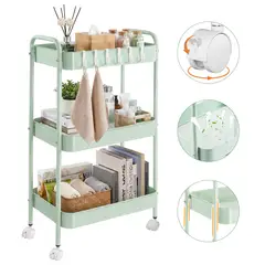 REBONEC - Carrito Organizador Metal 3 Niveles Ruedas Bloqueables Verde Menta