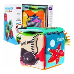 JM IMPORT - Cubo Sensorial De Actividades Bebé Juguete Tela Suave Blando Multicolor