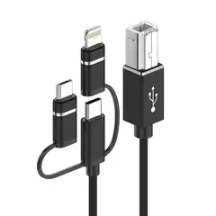 GENERICO - Cable MIDI de 3 en 1 USB-C, Micro-USB, Lightning longitud 1m, longitud 1m negro