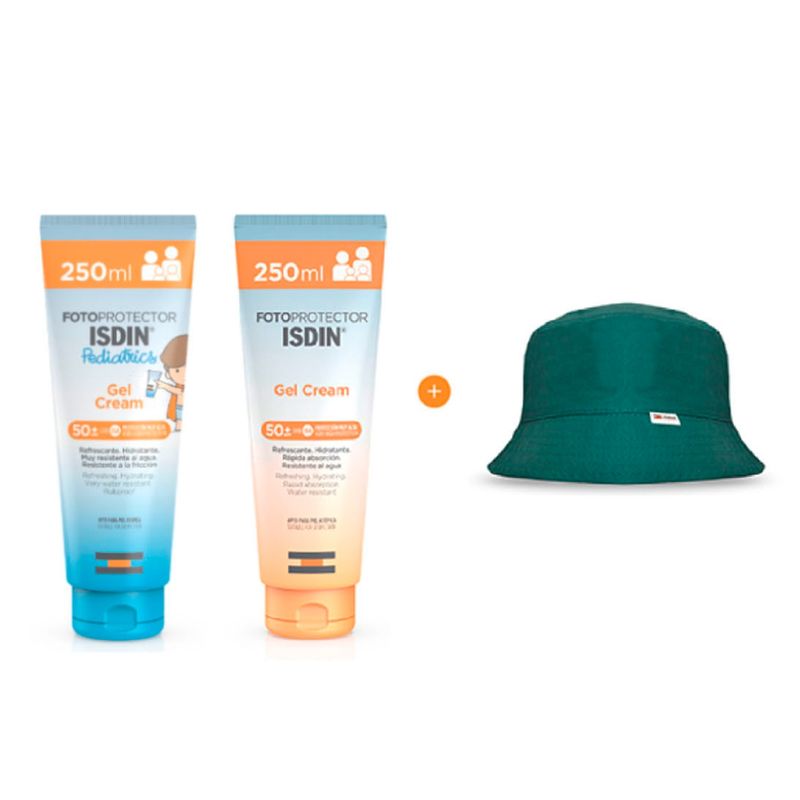 ISDIN - Set Fotoprotector ISDIN Gel Cream Pediatrics SPF 50 + Fotoprotector ISDIN Gel Cream SPF 50+  + Regalo Gorro Bucket ISDIN