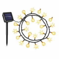 DOPA - Guirnalda Solar 4m 20led Copos De Nieve Y Esferas Luz Calida