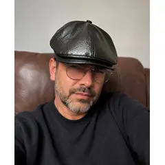 DULCE RESPLANDOR - Boina Jockey Hombre Estilo Vintage Cuero PU Negro Elegante