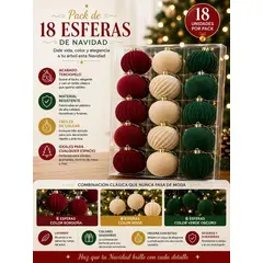 GENERICO - Pack X18 Esferas Navideñas Bambalinas Bordo-beige-verde 9cm