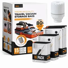 ESTILODOMUS - Set 15 Bolsas al Vacío para Ropa con Bomba Eléctrica Organizador Ahorrador de Espacio