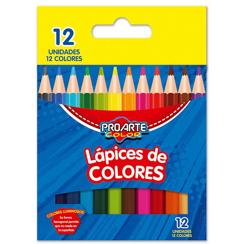 PROARTE - Lápices de Colores Proarte Hexagonales cortos, 12 colores.